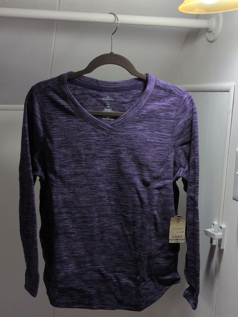 St. John's Bay Heathered Purple V-Neck Long Sleeve Top